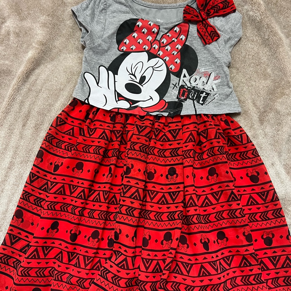 Disney Minnie Mouse Red and Gray Dress 5T